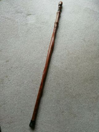 Walking Stick - Wooden - Carved Head For Handle