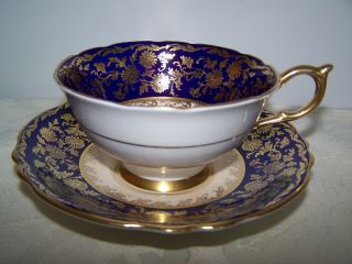 Stunning Paragon Cobalt Blue / Gold Footed Bone China England Cup And Saucer