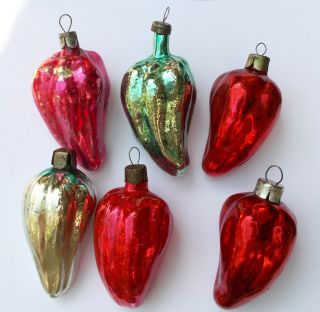 6 Antique Vintage Ussr Glass Russian Christmas Tree Ornaments Decoration Peppers