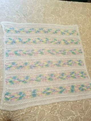 Vintage Hand Knit Crocheted Baby Blanket Afghan Multi 44 