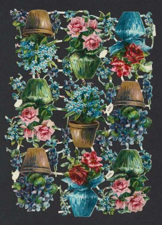 Z54 - Flowers In Pots - Standard Sheet - Antique Diecut Scraps - Alte Oblaten