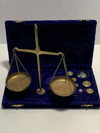 Vintage Apothecary Jewelers Brass Travel Scale 50g With Case Made In India