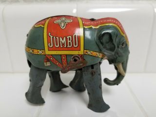 Rare Vintage Early Jumbo Elephant German Wind Up Tin Toy D.  R.  G.  M.  Germany Origin