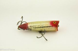 Vintage Heddon Chugger Spook Fish Flash Silver Foil Antique Fishing Lure Md1