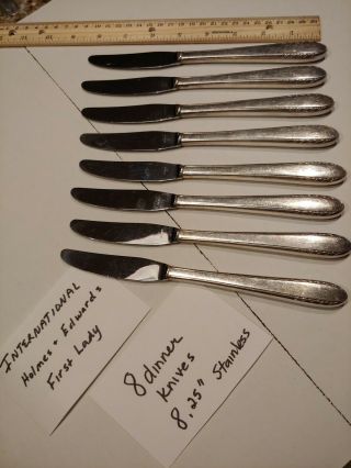 First Lady By Holmes And Edwards.  8 Dinner Knives.  Flatware.