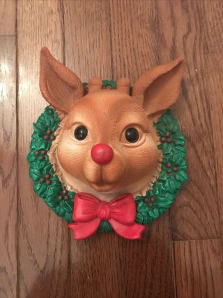 Vtg 1960s Plastic Rudolph Red Nose Reindeer Wall Hanging Taiwan Christmas Rare