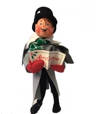 Annalee Merry Christmas Caroler Doll 11 In Man Dickens Gray Coat Top Hat 89 Vtg