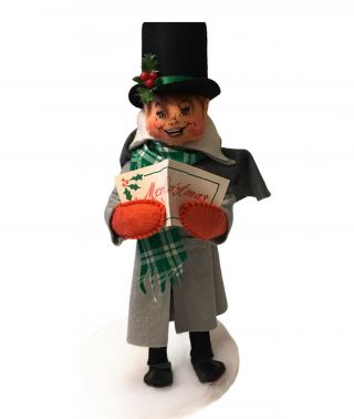 Annalee Merry Christmas Caroler Doll 11 In Man Dickens Gray Coat Top Hat 88 Vtg