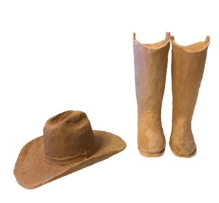 Hand Carved Wood Cowboy Hat And Boots Unpainted Western Decor Cabin Man Cave