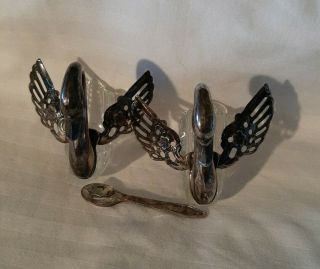 Antique ITALY Crystal Silver Plate Swan Salt Cellar Hinged Wings With Spoon 2