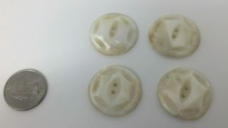Vintage Antique Buttons Set Of 4 Large Carved Mother Of Pearl Buttons 1 1/8 "
