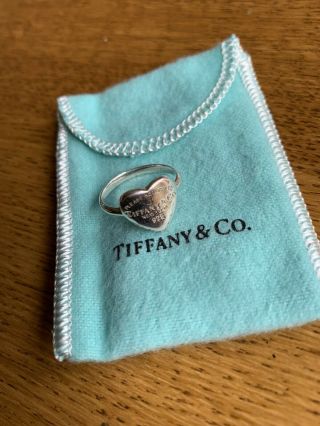 Rare Please Return To Tiffany&co York 925 Sterling Silver Heart Signet Ring