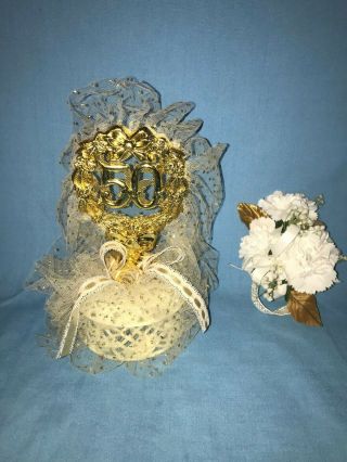 Vintage 50th Anniversary Gold & Cream Bakery Crafts Cake Topper & Wristlet 2