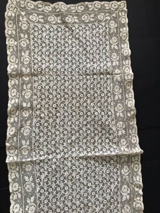 40 " Antique French Normandy Tambour Embroidery Tiny Daisy Flowers Net Lace Panel
