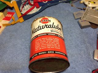 Very Rare 1940s - 50s Lion Oil Co.  " Naturalube " 1 Quart Can.  El Dorado,  Arkansas