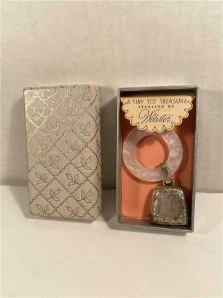 Vtg Webster Sterling Silver Mother Pearl Handle Baby Rattle/teether Bell