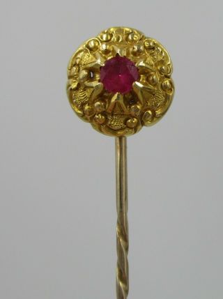 Rare Antique Mid C19th Victorian Era 18ct Gold & Ruby Set Lapel / Tie Stock Pin.