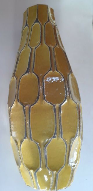 West Elm Linework Vase Honeycomb Yellow Handcrafted Philippines Terracotta 13 "