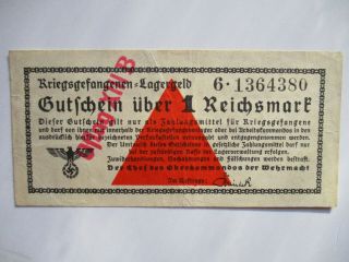 Rare German Ww2 Pow Camp 1 Reichsmark Note (c.  3754g) Vf - Overprint Oflag Xiiib