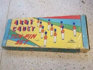 Army Cadet Ten Pin Set Antique Wooden Soldiers Skittles Bowling Game Joy Toys