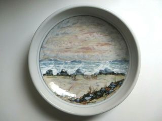 Rare Highland Stoneware Scotland Large Bowl Charger Seascape Hand Painted 35cm