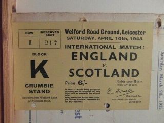 10/4/1943 England V Scotland (wartime Services International) Ticket Very Rare