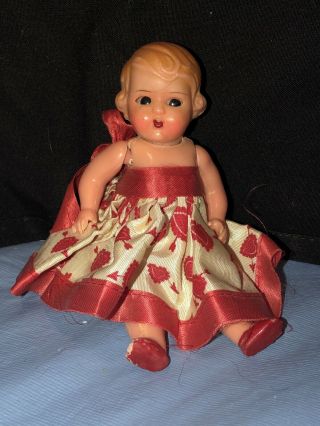 Vintage Plastic Celluloid Girl Doll Sleepy Eyes Mq Michael Querzola 4 1/2 " Italy