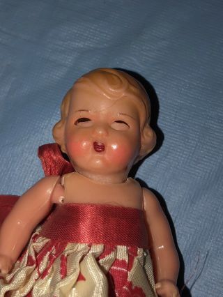 Vintage Plastic Celluloid Girl Doll Sleepy Eyes MQ Michael Querzola 4 1/2 