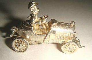 Rare Extra Large Vintage Silver Nuvo Articulated Man Driving A Motor Car Charm