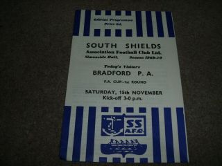 Rare South Shields V Bradford Park Avenue Fa Cup Last Season In League 1969/70