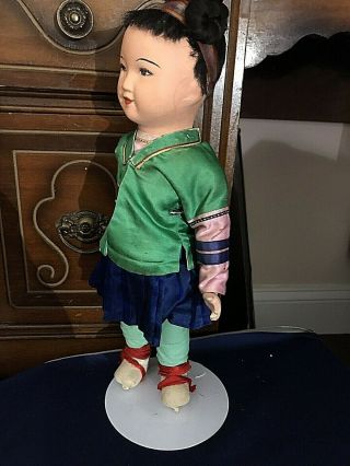 Antique/ Vintage Chinese Composition Doll In Silk Clothing 2