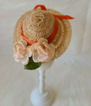 Vintage 1950s Vogue Ginny Doll Or Madame Alexander Woven Hat With Peach Flowers