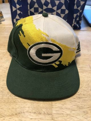 Vintage Green Bay Packers Logo Athletic Paint Splash Snapback Hat Rare 90’s Cap