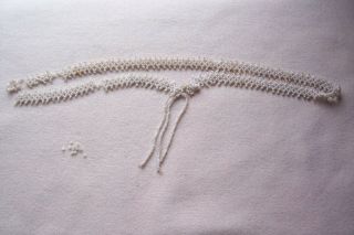 Vtg Antique Edwardian White Glass Beaded Lace Trim Doll Crafts Mllinery
