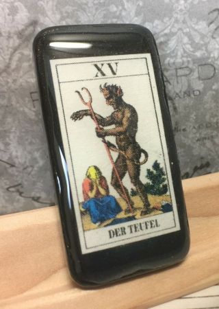 Antique Tarot Card Der Teufel The Devil Ooak Upcycled 1 " X2 " Domino Pendant