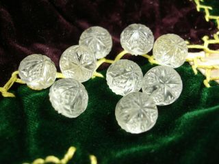 Bu5,  Set Of 9 Antique,  Vintage Pressed Glass Ball Buttons,  1/2 In.