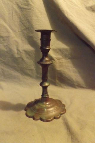 Antique Lighting 18th C Brass 7.  25 " Candlestick Flemish Style Foot Push - Up