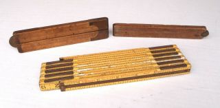 Vintage & Antique Stanley Folding Wood & Brass Pocket Rulers