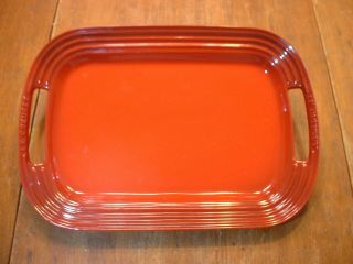 Rare Le Creuset Red Enameled Flame Tray 16 1/2 " Serving Platter Stoneware