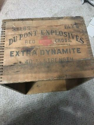 Rare Vintage Dupont Explosives Extra Dynamite Wood Wooden Case / Crate / Box