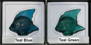 LALIQUE Crystal Fish - BLOCK SIGNED,  teal green RARE 3