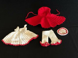 Vintage Doll Little Red Riding Hood Outfit,  Hand Crocheted,  Dress,  Cape,  Pantie