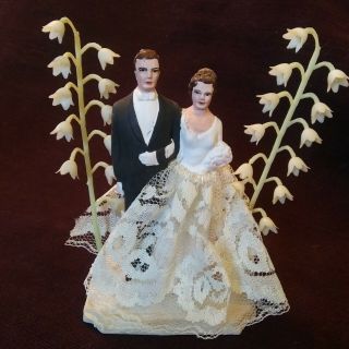 Vintage Bride And Groom Cake Topper With Lily Of The Valley