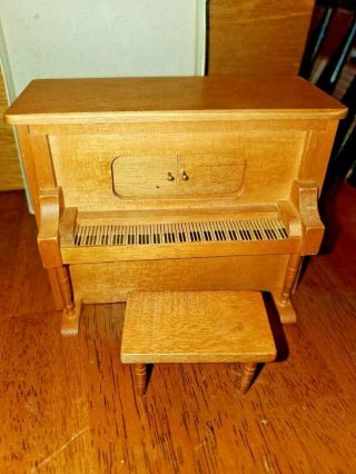 Vintage 1:12 Miniature Wood Player Piano Wind Up Music Box Dollhouse Furniture