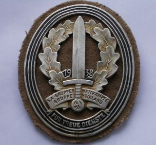 Very Rare 1938 German Badge Sa - Gruppen " Fur Treue Dienste " Marked Rzm