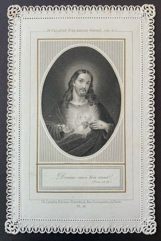 Antique Holy Card Vintage Canivet Lace Jesus Christ Sacred Heart Eternal Love