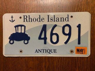 2003 Rhode Island Antique License Plate,  Embossed Car,  Wave,  Anchor,  Ocean,