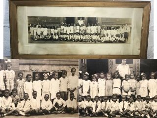 Rare Antique Framed 1910s All African American School Class Real Photo 21”x10”
