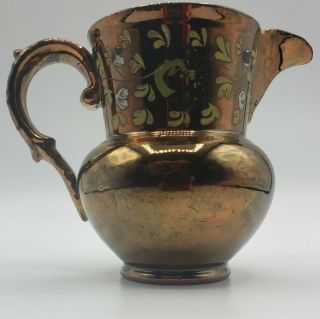 Antique Staffordshire Copper Luster Pitcher 4 " Handpainted