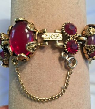 Rare Vintage Signed Hollycraft Goldtone Red Jelly Glass Bracelet